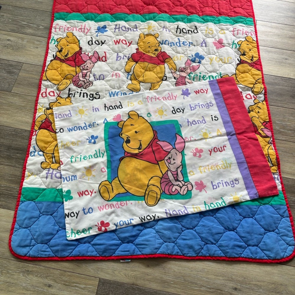 Vintage Winnie the Pooh Quilted Blanket And Pillowcase 52.5"x37.5"